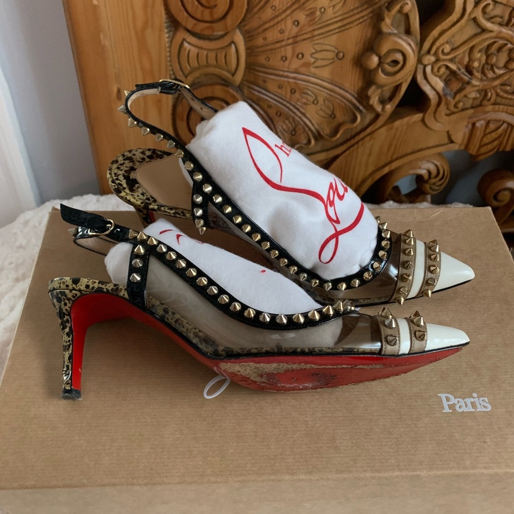 Christian Louboutin Black and Gold Studded Heels